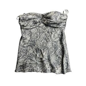 WHBM Women’s Strapless Top Gray with print Silk Lining Small Y2K style
